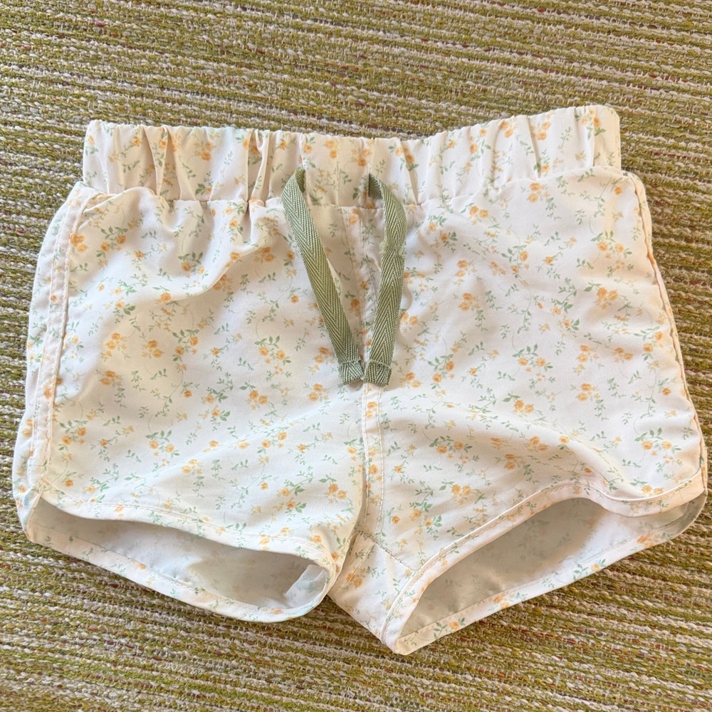 Floral Print Swim Shorts with Green Tie
